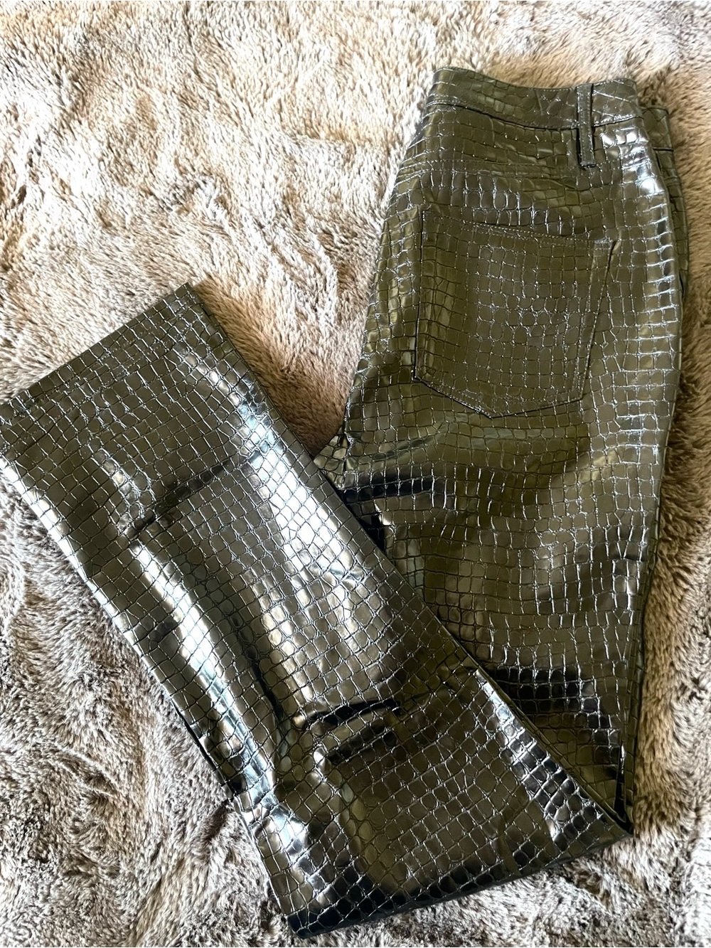 AFRM Croc-Embossed Patent Faux Leather Pants in Black